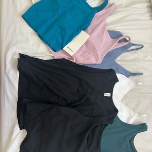 Lululemon Athletica Blue and Pink Fitted Raglan Tank Top
